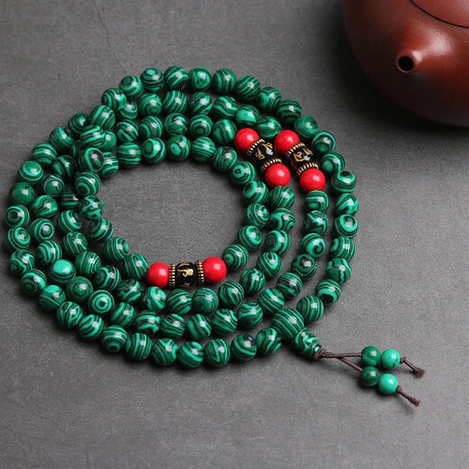 Sanskrit malachite boutique 108 beads bracelet, round beads 6mm for men and women, malachite beads rosary bracelet wholesale, green malachite multi-circle