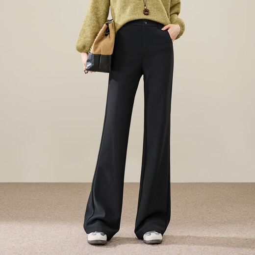 Yiyang (ESE-Y) Austrian velvet boot-cut pants for women 2025 winter new high-waisted flared velvet pants black petite 28