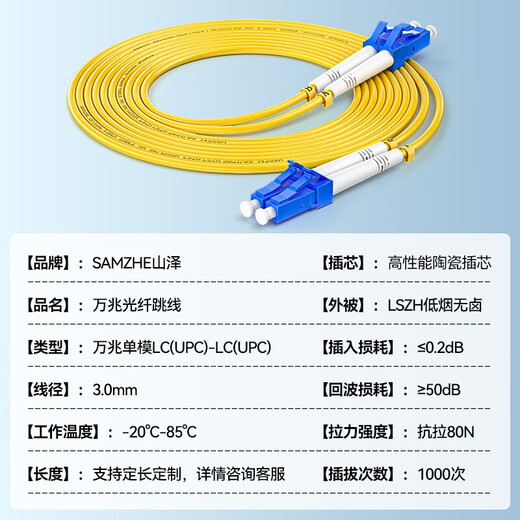Shanze (Samzhe) Faser-Jumper Engineering Telecommunications Grade Single-Mode Dual-Core-Halogen-freie umweltfreundliche Faserkabel-Transceiver Pigtail Single-Mode Dual-Core LC-LC 20 Meter