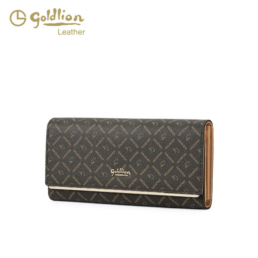 Goldlion Wallet 2024 Neue Mode Retro Mode gedruckte Handtasche Wallet Long Damen Trendy Clutch 618 Dunkler Kaffee/Akzent Farbe Inneres Verschleiß