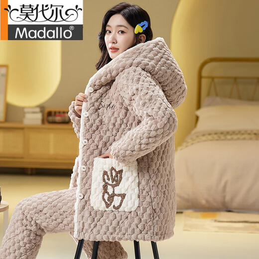 Modal Pyjamas für Frauen im Winter Korallenmerze Samt dreischichtiger Baumwolljacke verdickter Samtanzug Flanell warme große Home-Kleidung 6624 m (80-100jin [Jin ist gleich 0,5 kg])