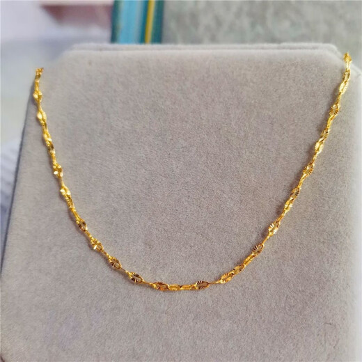 Zhijue pure gold 999 gold necklace for men and women, pure gold chain, clavicle chain, gold color water wave chain, gift for girlfriend, gold water wave chain 0.01g