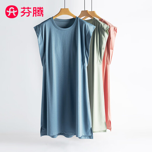 芬腾睡衣无袖睡裙夏季新款薄款棉宽松休闲居家女士带罩杯免穿文胸 12603暖橙 L【115-130斤】