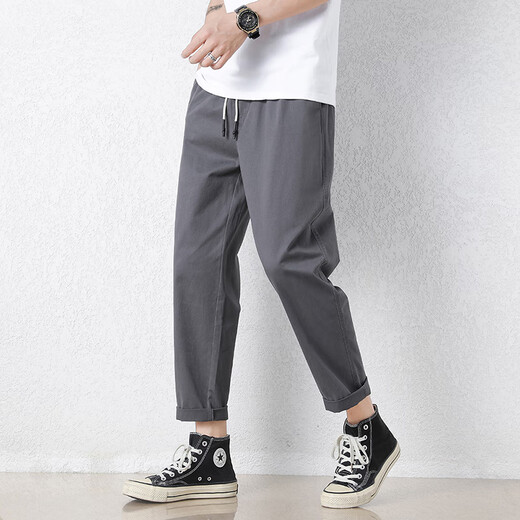 Wahre Vis Casual Hosen Herren Sommer Lose gerade schlanke Hosen 2025 Neue trendige trendige elastische Hose 9904 Dunkelgrau XL