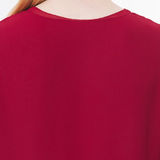 VOA Seiden Georgette V-Neck Puffhülse schwarzes Ohr gefaltes Doppelschicht Asymmetrischer Saum lose T-Shirt BE673 Huanxi SHA-Burgund (H38) 2xl