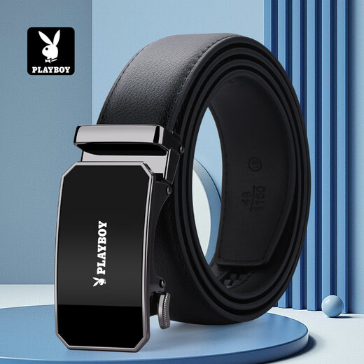 Playboy Belt Men's Cowhide Automatic Buckle Belt Men's Young and Middle-aged Belt Practical as a Birthday Gift for Husband and Boyfriend