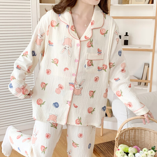 摩登孕妈纯棉纱布月子服春夏季薄款产后哺乳期孕妇睡衣女春秋产妇家居服 纯棉纱布-1098 M(建议80-105斤)