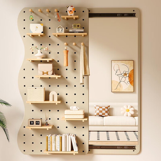 
Shantoulin Village PY hole board wall with mirror solid wood entrance door rack dressing mirror integrated entrance door clothes shipping whole package delivery-Milk Coffee 12035