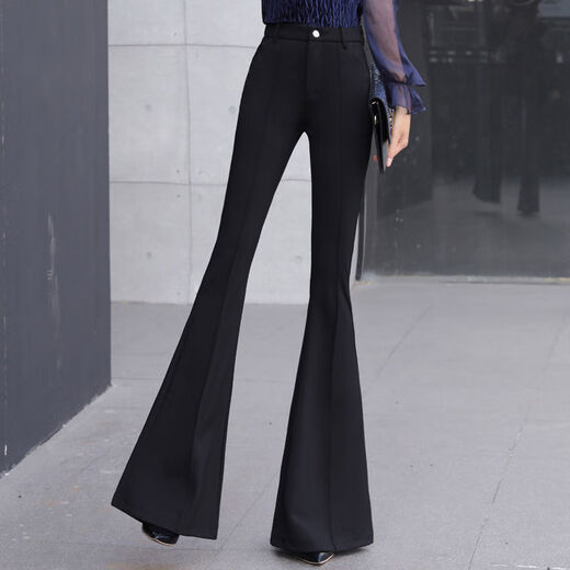 
ZHITE flare trousers for women this year's new hot-skin-free autumn 2024 high waist drooping large flare trousers trousers casual trousers black 9901# regular model M