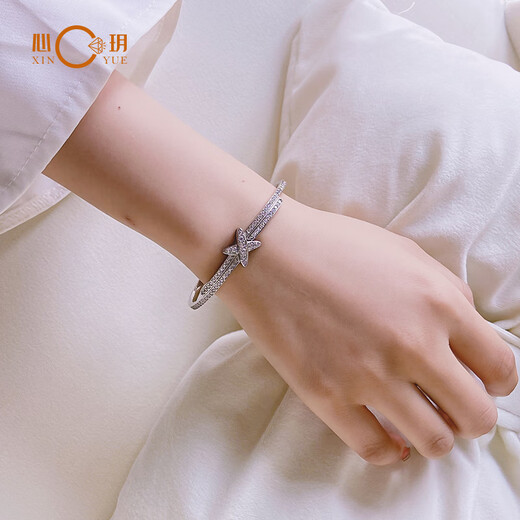 Fat Donglai same style platinum bracelet for women full of diamonds, moissanite double cross bracelet, simulated diamond versatile bracelet, platinum