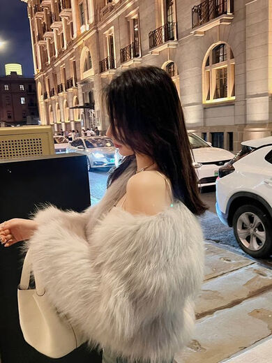 ANYIN加密双面编织貉子毛皮草外套女2023秋冬新款网红毛毛大衣短款洋气 杏色 均码