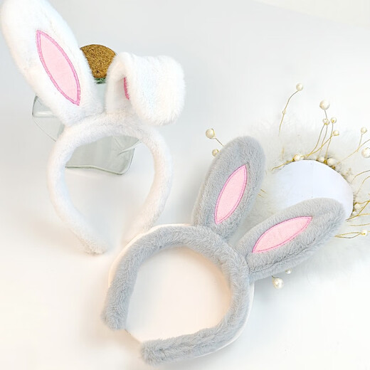Feihua Korean style rabbit ears plush headband, sweet and cute, super cute headband, autumn and winter hairpin, face wash, makeup, hair pressing headband, gray 1 piece
