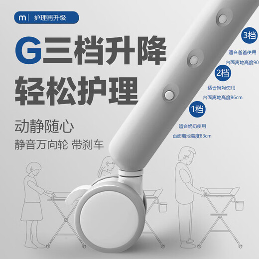 哈比克（HABIKE）尿布台婴儿护理台便携式多功能可折叠可洗浴宝宝床上换尿布抚触台 白小象【横梁支架】-灰色-带玩具