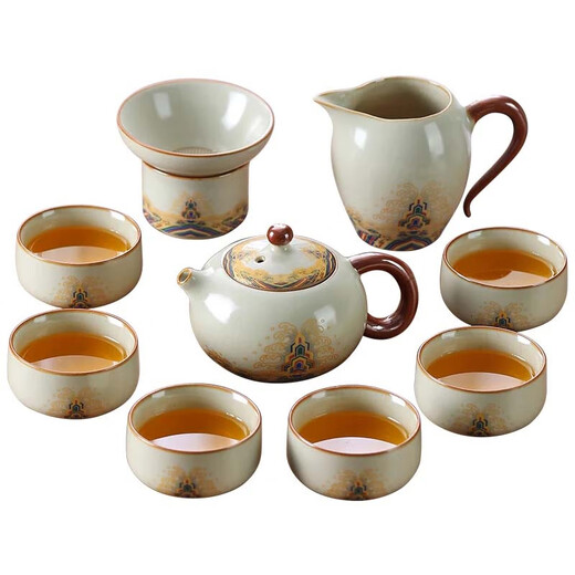 Shangyanfang Ru Kiln tea set complete set with tea tray for home office high-end light luxury ceramic Kung Fu tea cup teapot tea making set