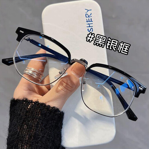 Gafas de miopía de Boshide, gafas azules azules, gafas a prueba de radiación de medio marco ultra luz, marco negro y plateado, ojos izquierdo y derecho 400 grados