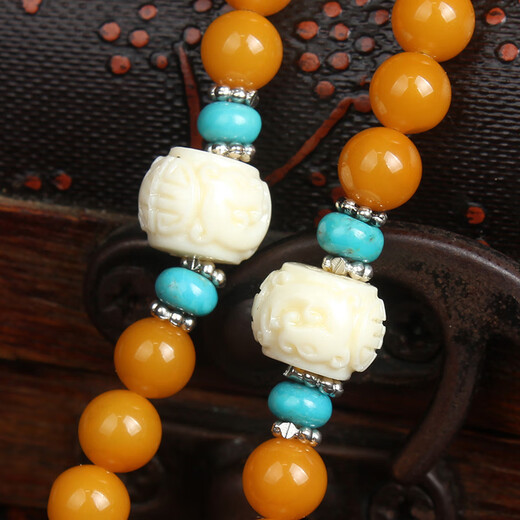 Minol Boutique Chicken Fat Yellow Beeswax Buddha Beads 108 Bracelet Original DIY 5.8mm 14.39g