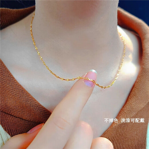 Zhijue pure gold 999 gold necklace for men and women, pure gold chain, clavicle chain, gold color water wave chain, gift for girlfriend, gold water wave chain 0.01g