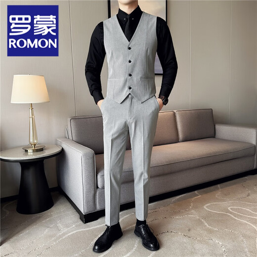 ROMON (ROMON) vest men's spring and autumn men's best man's clothing brothers' clothing men's formal suit four seasons slim vest trousers two-piece set Navy blue [single vest] 3XL (56)