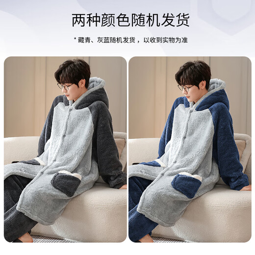 Antarctic Cartoon Hooded Pajamas Men's Pajamas Men's Winter Flannel Plus Velvet Thickened Home Clothes XL