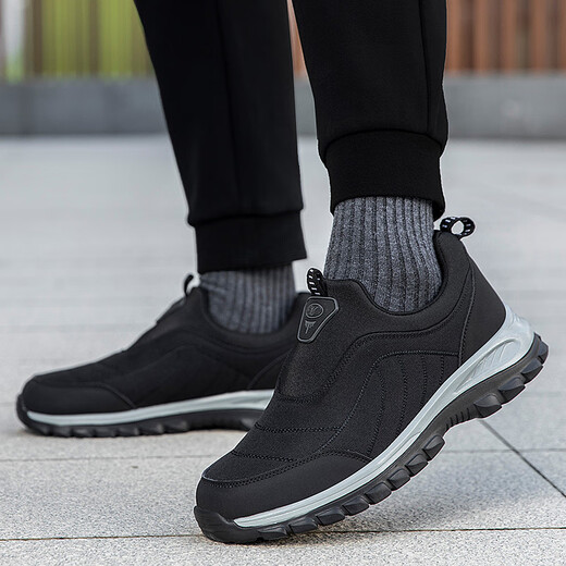 Zulijian Master Old Men's Autumn Thickened Casual Shoes Soft Sole Anti-Slip Leather Surface Older Stroller Women 9207 Black Men's Spring and Autumn Style One-Step 41