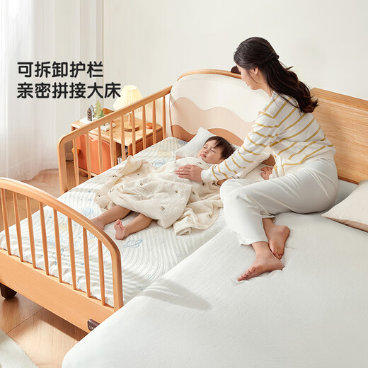 LINSY KIDS Lin's children's bed solid wood retractable crib guardrails detachable splicing bed folding pull-out bed household small bed 1.14~2.0m retractable bed