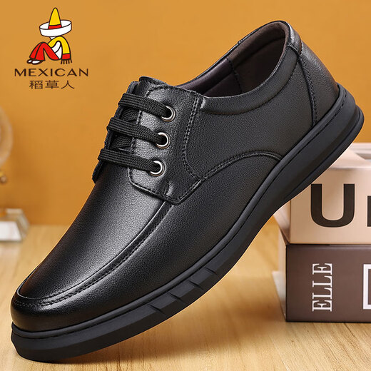 Vogelscheuche Lederschuhe für Herrengeschäft Casual Schuhe echte Lederzehenschicht Kuhläire Frühling Neuem Stil Atmungsaktives nicht rutschfestes Kleidung-resistenter weicher Lederschuhe GX6627 Black 40