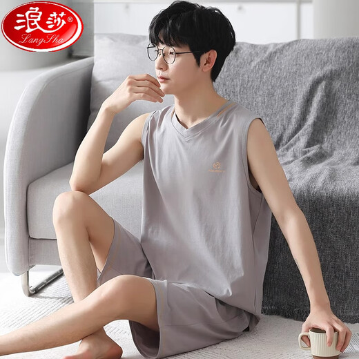 浪莎（LangSha）男士睡衣夏季莫代尔背心无袖薄款休闲家居服可外穿加大码夏天套装 NJR-T12027 XL