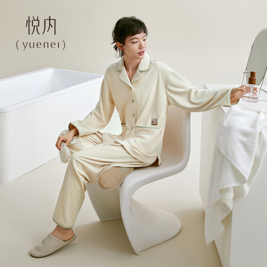 Yuenei Couple Pajamas Women's Autumn and Winter Winter Island Velvet Flannel Thickened Coral Velvet Home Clothing Men's Suit 480004 Milky Apricot Color Women's 2XL (Male 160-180 Jin Jin equals 0.5 kg / Female 140-160 Jin Jin equals 0.5 kg)