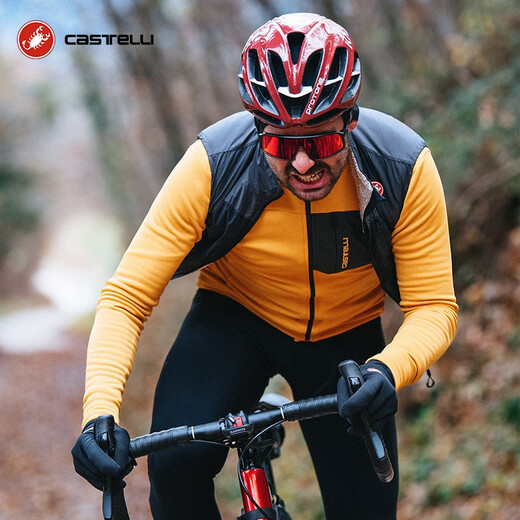 Castelli scorpion men's autumn and winter trail cross-country flocking long-sleeved warm with pockets cycling jersey top 4522505 755 yellow M