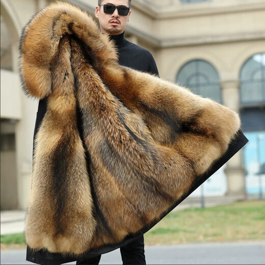 Yagroy Dog Pelzjacke Mantel Parkao Herren abnehmbarer Wintermantel Nachahmungsfuchs Fuchs Pelz Inneres Engagement Fell mittelgroße Infrarot-Braune Fell Innendarm (mittel lang) Haar XL/175 Empfohlen 115-135jin [Jin gleich 0,5 kg]