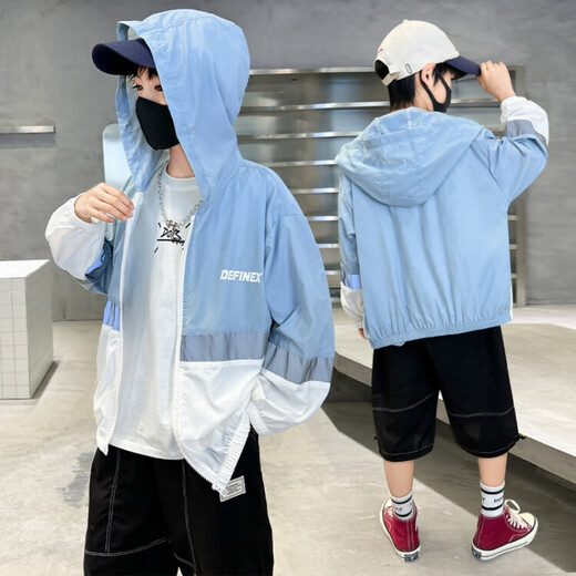 G.DUCKKIDS Boys' Sun Protection Clothing Summer Thin 2024 New Medium and Large Children's Trendy Anti-UV Korean Style Thin and Breathable Skin Clothing Blue 140 Recommended Height 130-140 Age 10-11 Years Old