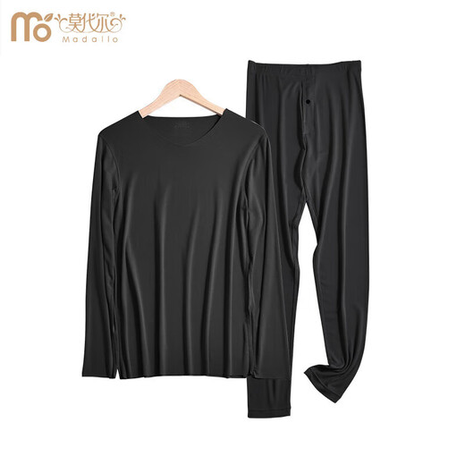 Modal High Quality Double-Sided Modal Autumn Clothes and Autumn Pants Set Men's Thermal Underwear Thin Slim Round Neck Bottoming Shirt Olive Green 2XL (140%7E160Jin Jin equals 0.5 kg)