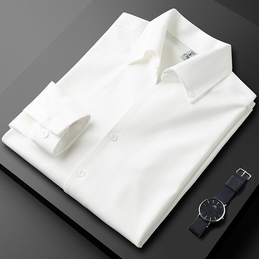 Prideme leichte Luxus Herbst Dünne kubanischer Kragen weißes Hemd Langarm Slim Puting Business Casual Italian Herren Shirt BNS6636-Black 2xl [Gewichtsempfehlung: 150-160jin [Jin gleich 0,5 kg]]]