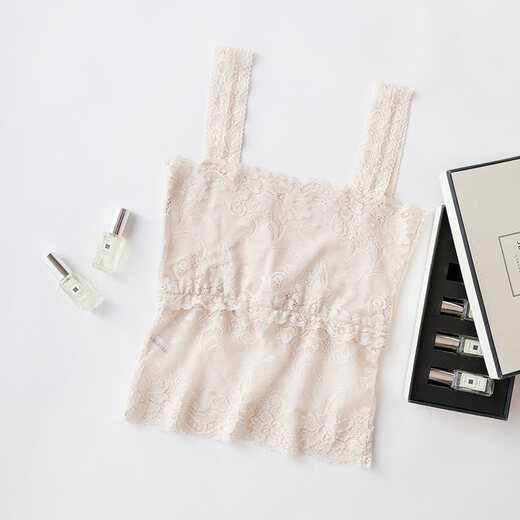 Summer mulberry silk sling wrap bra vest thin lace silk anti-exposure bra breathable flesh color XL