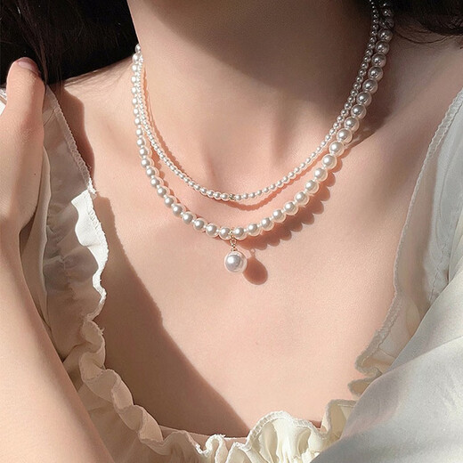 Zhuomai double-layered pearl necklace, simple design, niche and versatile sweater chain, beaded clavicle chain, high-end necklace, double-layered pearl necklace