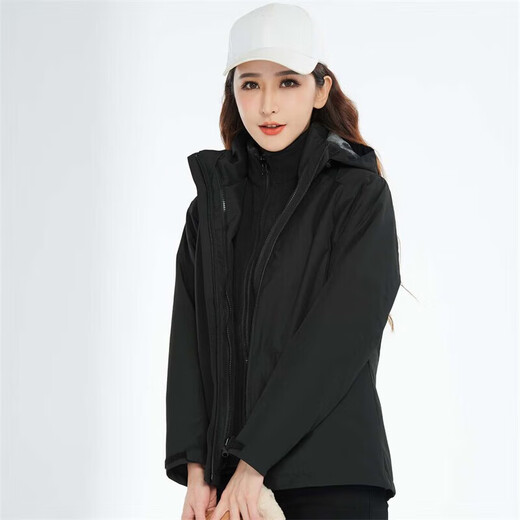 BRELRMON韩版冲锋衣女男防风户外防寒三合一保暖可拆卸滑雪登山服夹克外套 HS12805曜石黑-女 M