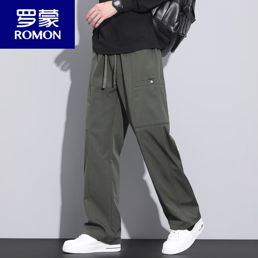 Romon American Fashion Brand Work Pants Pantalones de paracaidista sueltos de otoño e invierno de hombres 2024 Invierno más deportes de terciopelo y pantalones casuales 9856-Militar Green M [comerciante] 90 ~ 110Jin [Jin equivale a 0.5 kg]