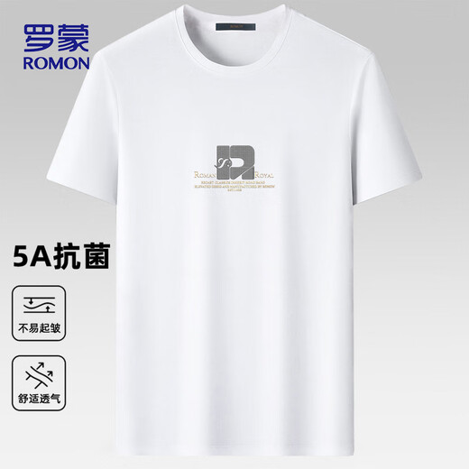 
ROMON short-sleeved T-shirt for men summer casual short-sleeved men ice silk base shirt T-shirt for men LM688 white M