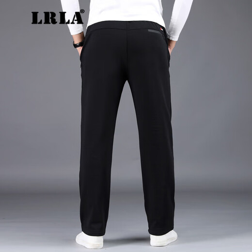 LRLA high-end pure cotton casual pants men's loose sports pants autumn and winter new velvet thickened versatile straight long pants trendy spring and autumn style black regular 92.6% cotton 3XL 150-165Jin Jin equals 0.5 kg