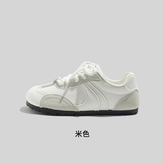 Beier Puff weiße Schuhe für Frauen im Herbst Neue 2024 Schuhe mit vielseitigem Nischen flach alleinige Deutsche Trainingschuhe B3519 Beige 35