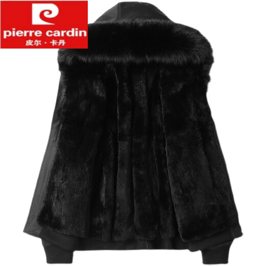 Pierre Cardin 2025 new winter parka men's short detachable fur jacket coat slim and thickened black M