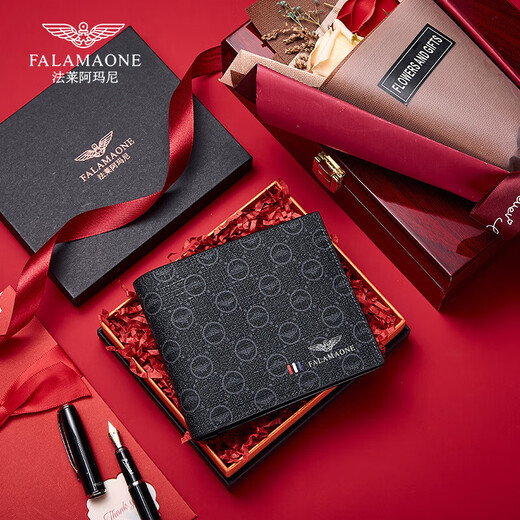 FALAMAONE men's wallet luxury short wallet gift box 520 Valentine's Day birthday gift for my husband boyfriend father QB206-1 [high-end gift box packaging]