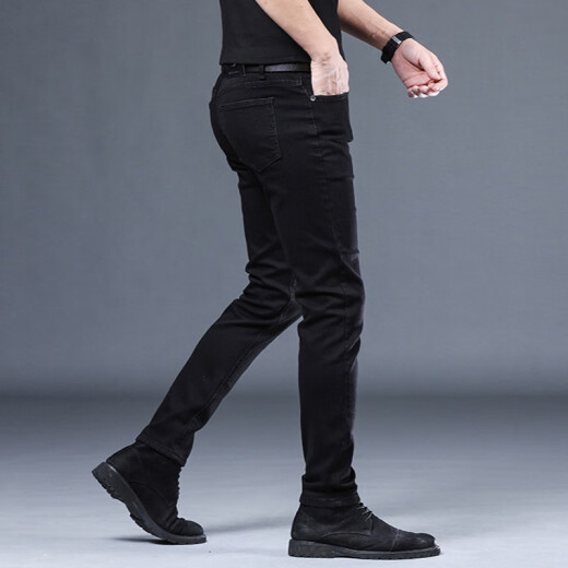 Romon Ice Oxygen Bar does not fade black jeans men's slim-fitting trend 2025 summer elastic small feet casual trousers 1048 black gray small feet size 30