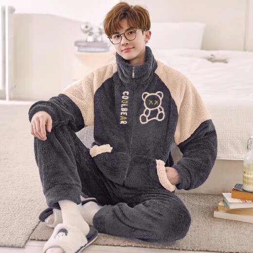 Yu Kemian (yukemian) Herren-Pyjamas Winter Teenager Koralle Velvet verdickter Student Pyjamas Herbst und Winter Flanell Home Clothing Set XQ-9934 L kleine Größe L hohe 160-165 Gewicht 90-100jin [Jin gleich 0,5 kg]