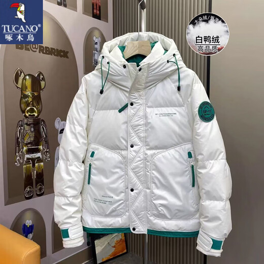 啄木鸟（TUCANO）白鸭绒三防羽绒服男士冬季潮牌新款加厚保暖连帽防寒衣服男装外套 黑色 XL 115-130斤