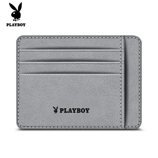 Playboy (Playboy) Kartentasche für Männer kleiner tragbarer Mini -Kartenclip Thin Bank Card Cover Card Bag Mehrfachkartenschlitz Dünne Frauenlizenz -Lizenz Clip Grau Grau