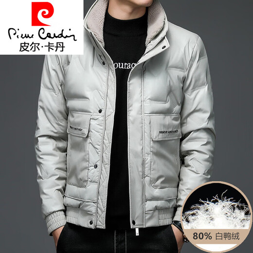 
Pierre cardin 2023 new leather down jacket men's short autumn and winter thickened imitation leather plus velvet stand collar leather jacket fur collar jacket 15827 black M 170