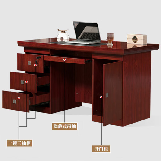 ZHONGWEI Desk President Desk Sticker Solid Wood Leather Manager Desk Computer Desk Staff Desk Financial Desk Boss Desk 1.4 Meters