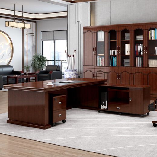 Rulan boss desk office desk and chair combination new Chinese style executive desk office Chinese style president desk manager desk supervisor desk 2.4 meters table + double side cabinets