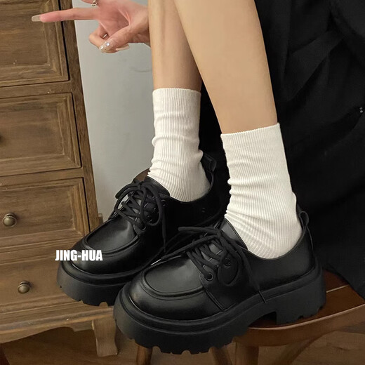 靖话粗跟小皮鞋女2025春夏季新款厚底单鞋日系jk制服配裙子百搭乐福鞋 黑色哑光 38 (240mm)